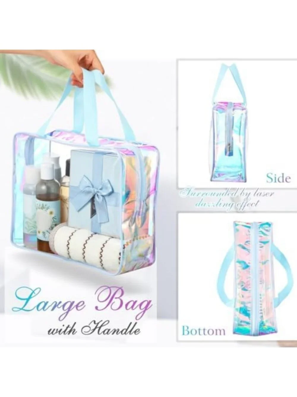 10 Pcs Clear Makeup Bags with Handle - Large Toiletry Organizer, Blue Travel Set